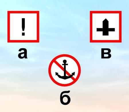 53. Какой из изображенных на иллюстрации береговых навигационных информационных знаков запрещает отдавать якоря?
