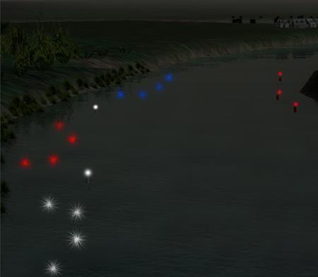 150. Какой цвет должны иметь круговые огни, выставляемые у левой кромки судового хода для обозначения рыболовных сетей?