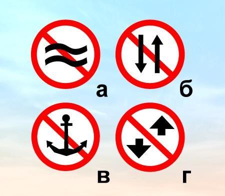 38. Какой из этих береговых навигационных информационных знаков обозначает, что на данном участке судового хода обгон и расхождение судов запрещены?